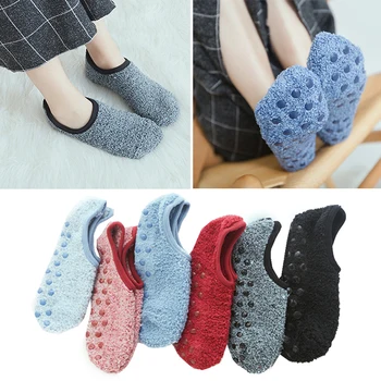 1 Чифт женски Чорапи, Зимни чорапи на пода, Кадифени домашни Къси Нескользящие Супер Дебели Меки чорапи-лодки, Обикновена Топли чорапи-чехли