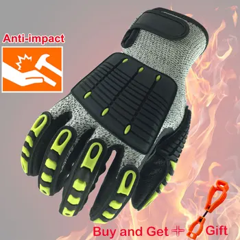 1 Чифт Сиви Предпазни работни ръкавици със защита от порязване TPR, анти-вибрационни Удароустойчив, Работни ръкавици, Устойчиви на гумата