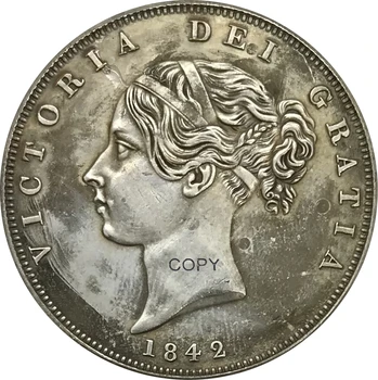 1842 Великобритания 1/2 Crown Victoria Мельхиоровая Сребърен Са Подбрани Копирни Монета