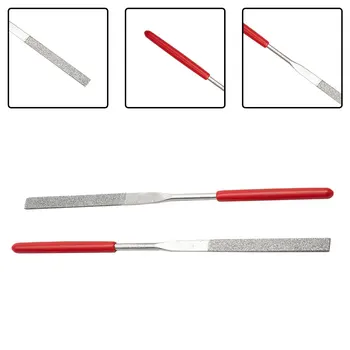2 елемента 140 мм и Червена Пластмасова Дръжка Метална Камък Шлайфане на Плоски Диамантената Игла Файл За Полиране на Метал, Стъкло Ръчни Инструменти