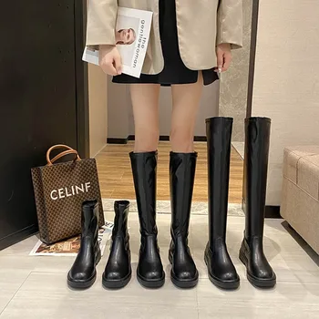 2021 г., Нов стил, удобни пролетно-есенни дамски обувки в западен стил с три тръби, Однолинейным кръгла пръсти, ръкав по дебела подметка