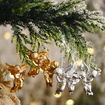 2021 Коледна Украса 6 БР. Златен Ангел Висулка Коледно Дърво Декор Висящи Украшения на Нова година Коледна Украса за Дома