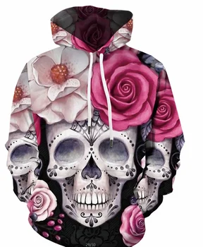 3d hoody с качулка, hoody с черепа, мъжки hoody с изображение на рози, цветен дамски hoody с принтом, hoody в стил рок, ежедневни хип-хоп, 3d печат