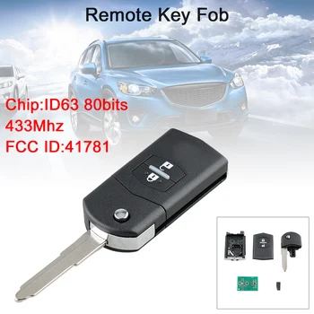 433 Mhz 2 Бутона Flip Авто Дистанционно ключ и без ключ с ID63 80Bit Чип 41781 Подходящ за Mazda 3/BT-50