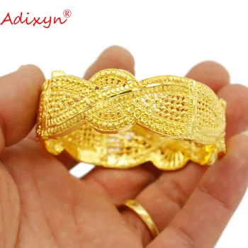 Adixyn Широки Гривни за Жени 24-каратово Злато Цвят луксозна Гривна Индийски Дубай може да отвори Бижута Сватба Подаръци на Булката N022242