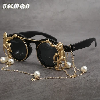 Belmon Барок Steampunk очила Слънчеви Очила Дамски Кръгли Слънчеви Очила За Дами UV400 Реколта Oculos de Sol Дамски Слънчеви Очила RS663