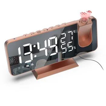 FM Радио Цифров Алармен Време за Дрямка Часовници Настолни Електронни Настолни USB Часовници-часовник с Проекция на 180 Градуса Led Часовници