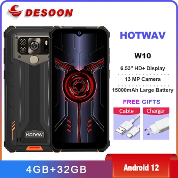 HOTWAV W10 Издръжлив смартфон 15000 ма Голяма Батерия Android 12 Мобилен телефон 13MP Камера IP68 IP69K 6,53 