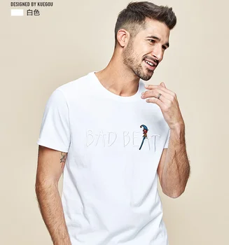 J8527-Мъжка тениска с къс ръкав, мъжки памучен тениска с кръгло деколте и буквенной бродерия.