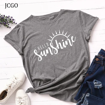 JCGO Лятна Дамска Тениска S-5XL, Универсална Памучен Тениска с Писмото Принтом Sunshine, Ризи с Къс Ръкав, Блузи, Ежедневни Дамски Тениска с Кръгло деколте