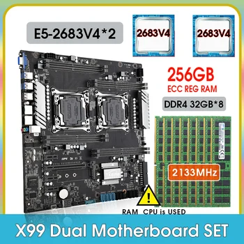 JINGSHA X99 Двоен Комплект дънната платка Комбо с Intel Xeon E5 2683 V4 Двоен ПРОЦЕСОР 8*32 GB 2133MH DDR4 ECC REG RAM Сървърна дънна Платка Комплект