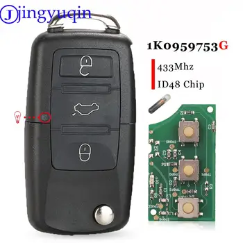jingyuqin 3 бутони на Дистанционното на Ключа на Автомобила Ключодържател ID48 Чип 433 Mhz За VW PASSAT, Polo, Skoda, Seat Polo, Beetle, Golf 1K0959753G