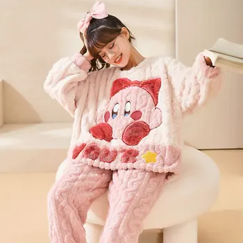 Kawaii Sanrio Мультяшная Нощница Плюшени Пижами Зимни Топли, Удобни И Красиви Пижами Kirbys Коледни Подаръци За Рождения Ден На Творчески Подаръци