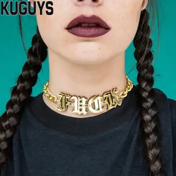 KUGUYS Букви Chokers Колиета за Жени Акрилно Огледало Златен Цвят Модни Бижута Хип-Хоп, Пънк-Рок Аксесоари За Момичета