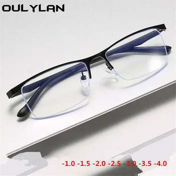 Oulylan Полукадровые Бизнес Очила за късогледство Мъжки Метални Асферичните очила са Късогледи очила с диоптриями -1,0 1,5 2,0 2,5 3,0 4