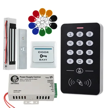 RFID Система за контрол на достъп Комплект Рамка, Стъклена Врата Комплект + Електрически 180 кг Магнитна ключалка + 10 комбинации + захранване + Бутон изход-A1