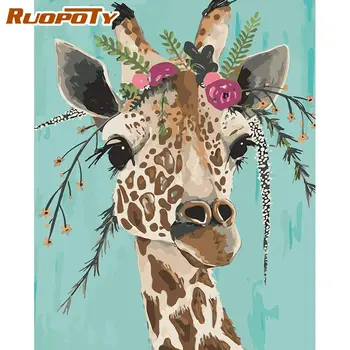 RUOPOTY Рамка За Рисуване По Номера, Жирафи и Животни Боята По Номера За Възрастни Акрилна Боя Върху Платно Начало Декор Произведение