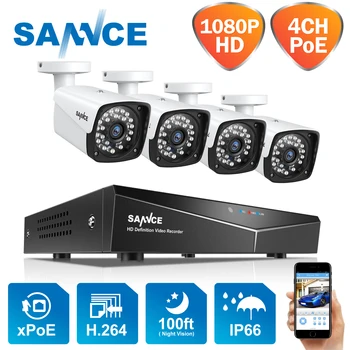 SANNCE 2MP XPOE HD Камера Видеонаблюдение за 4CH H. 264 NVR С 1080 P Открит Водоустойчив Сигурност NVR Система IP Камера