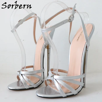 Sorbern плюс размера на жените сандали на високи токчета фетиш метал 18см каишка с катарама и каишка на петата за жени Големи размери 36-46 унисекс потребителски цвят