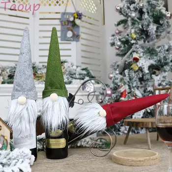 Taoup Големи Безлични Кукли Коледна Капачка За Бутилка Вино Кукла на Дядо Коледа Весел Коледен Декор за Дома на Коледен Държач за Шампанско Чанти