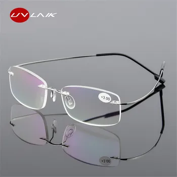 UVLAIK Пресбиопические Очила За Четене Без Рамки От Неръждаема Стомана, Дамски, Мъжки Очила За Четене без рамки, С Диоптриями +1 +1.5 +2 +2.5 +3