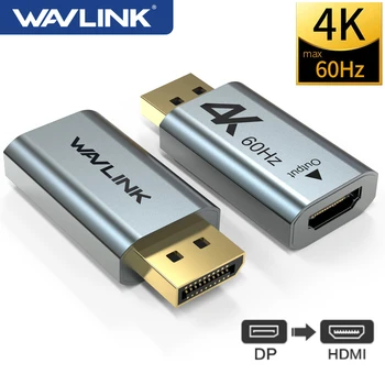 Wavlink Алуминиев 4K Displayport DP-HDMI-Съвместим Адаптер 2K 4K @ 60Hz 1080P Жена-мъж За PC, Лаптоп, Проектор Конвертор