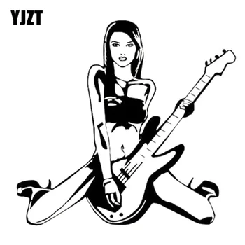 YJZT 15,9 см * 14,9 см Секси Момиче Гитарная Музика Стръмна Скала Vinyl Висококачествена Автомобилна Стикер C22-0640