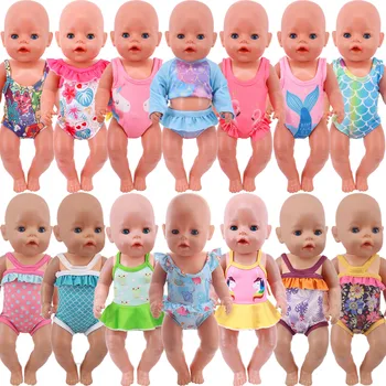Бански с единорогом/Фламинго за американската Кукла 18 инча и 43 см, Дрехи за бебета Кукли, Боди в стил Русалка, Дрехи за Новородени