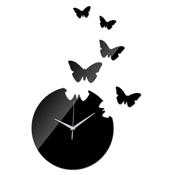 горещи продажба модерен стил стенен кварцов часовник пеперуда декор стенен часовник с едно лице diy огледало акрилен материал стикер за стена