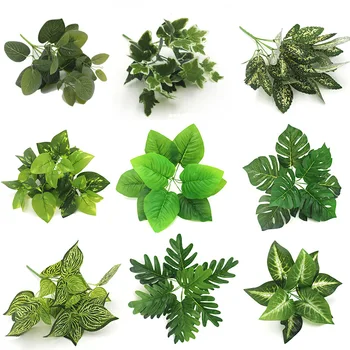 Изкуствени пластмасови симулационни растения стенни Зелени аксесоари за растенията материали Саксийни растения с клеевыми листа Симулационни листа