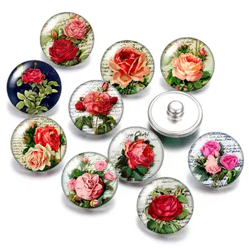 Красотата на Цветята розата маргаритки модели 18 мм бутон 10 бр. смесени кръгли снимка стъкло кабошон стил бутони за бижута