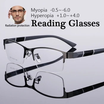 Мъжки бизнес Прости Очила в полуметаллической рамки, очила за късогледство Унисекс, Късогледство по лекарско предписание 0 -1 -1,5 -2 -2,5 -3 -4 -5 -6