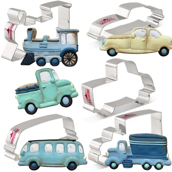 Набор от форми за бисквити KENIAO на Транспорта - 5 бр. Форми за бисквити на влакове, автобуси, камиони, пикапах и счупени автомобили - Неръждаема стомана