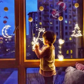 Навидад 2022 Коледна Украса Дядо Коледа Лосове Led Лампа На Присоске Прозорец Окачен Лампа Noel Натал Нова Година 2023 Начало Декор