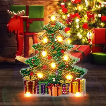 Направи си САМ Диамантена Живопис Коледно Дърво Украшение Led лека нощ Снежен човек Диамантена Бродерия Led Лампа Начало Декор Коледен Подарък