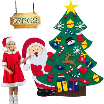 Направи си САМ Фетровая Коледно Дърво С 37 БР. Орнаменти, Детска Играчка, Вечерни Аксесоари, Коледни Коледни Подаръци, Изкуствена Елха, Стенно Коледна Украса