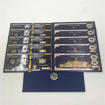 Нов прием на 10 бр. Черна Златна Фолио 100 щатски долара Възпоменателни Банкноти Декор за събиране