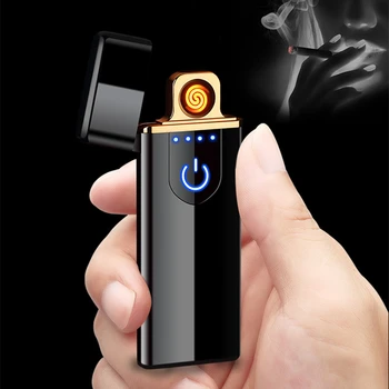 Нови Индукция USB-Запалки С Отпечатъци от пръсти, Ветроупорен Компактни Метални Плазмени Беспламенные Електрически Запалки, Индивидуални...