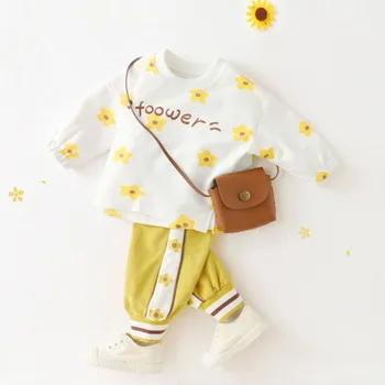 Пролетно-есенен пуловер, за момчета и момичета 1-4 години, спортно яке от две части с писмото принтом + панталони, корея, качествени детски дрехи