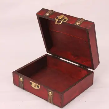 Ретро Дървен Сандък Със Съкровища-Кутия За Съхранение На Замъка Органайзер За Носене Сгъваем Малка Дървена Контейнер За Дома, Ключодържател Бижута Кутия